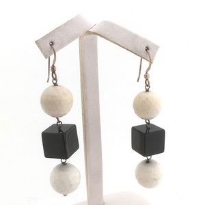 Golf ball agate black cube dangle earrings